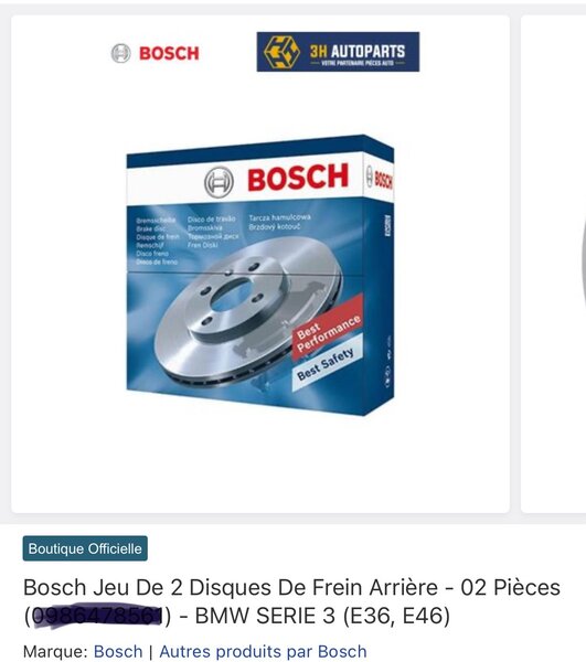 Bosch Jeu  2 Disques De Frein