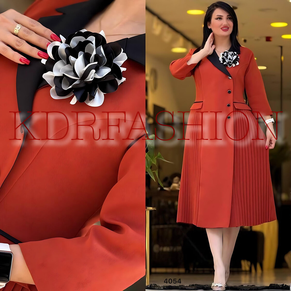 Robe élégante rouge avec fleur