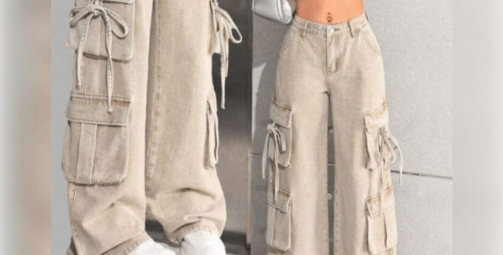 Pantalon cargo beige femme