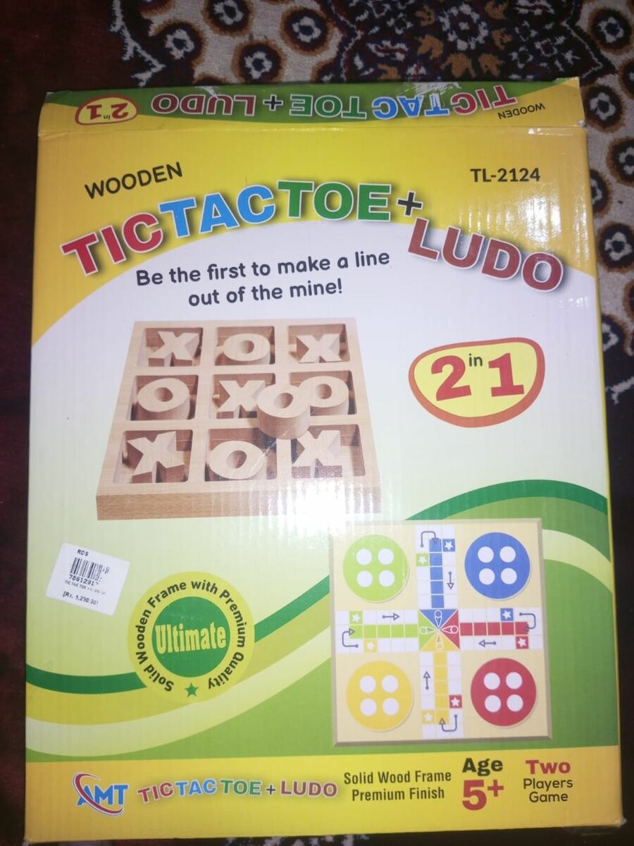 2-in-1 Wooden Ludo & Tic-Tac-Toe Board Game  Classic Family