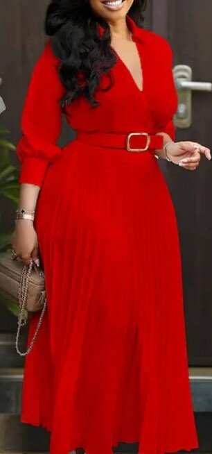 Dress red with pleated bottom, maxi