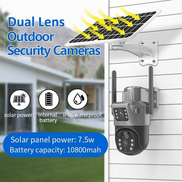 Solar CCTV camera double lense