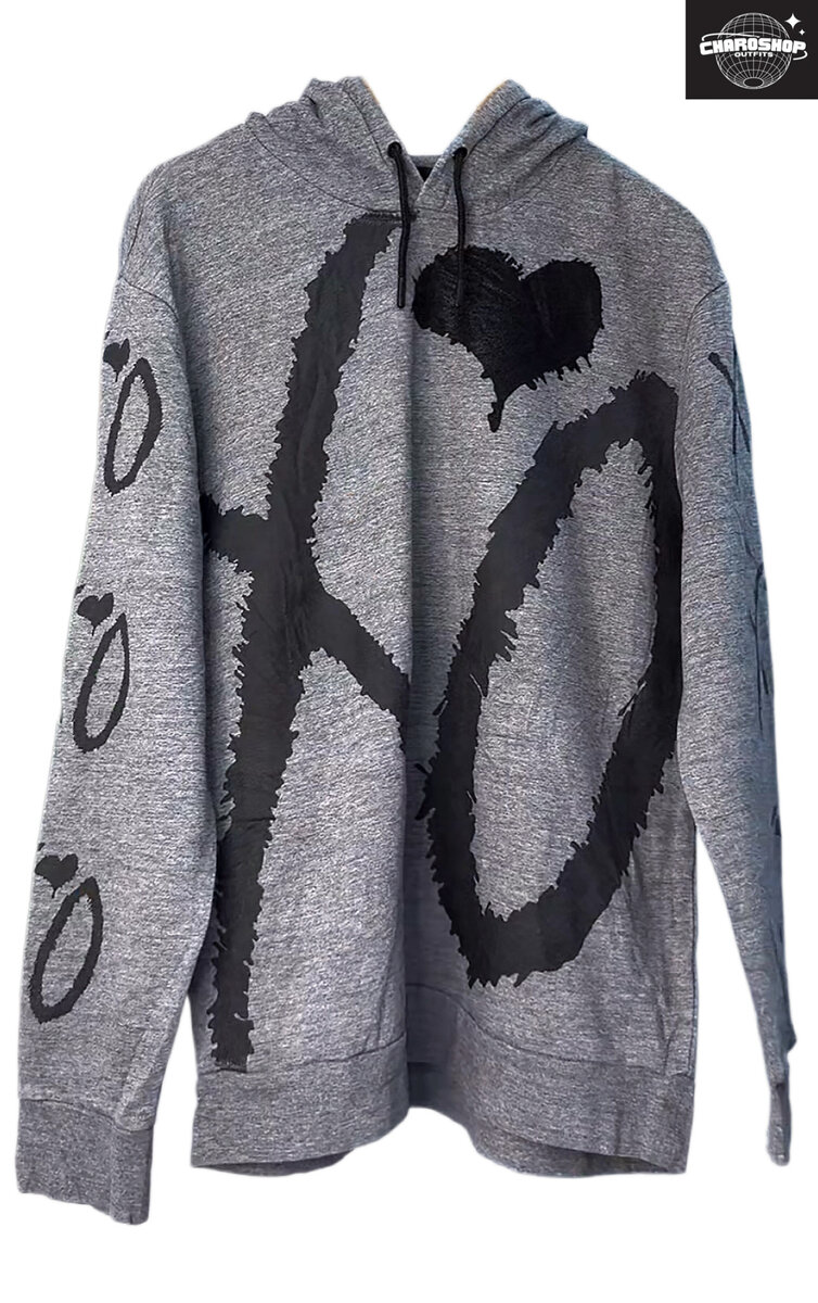 Sweat à capuche gris imprimé XO