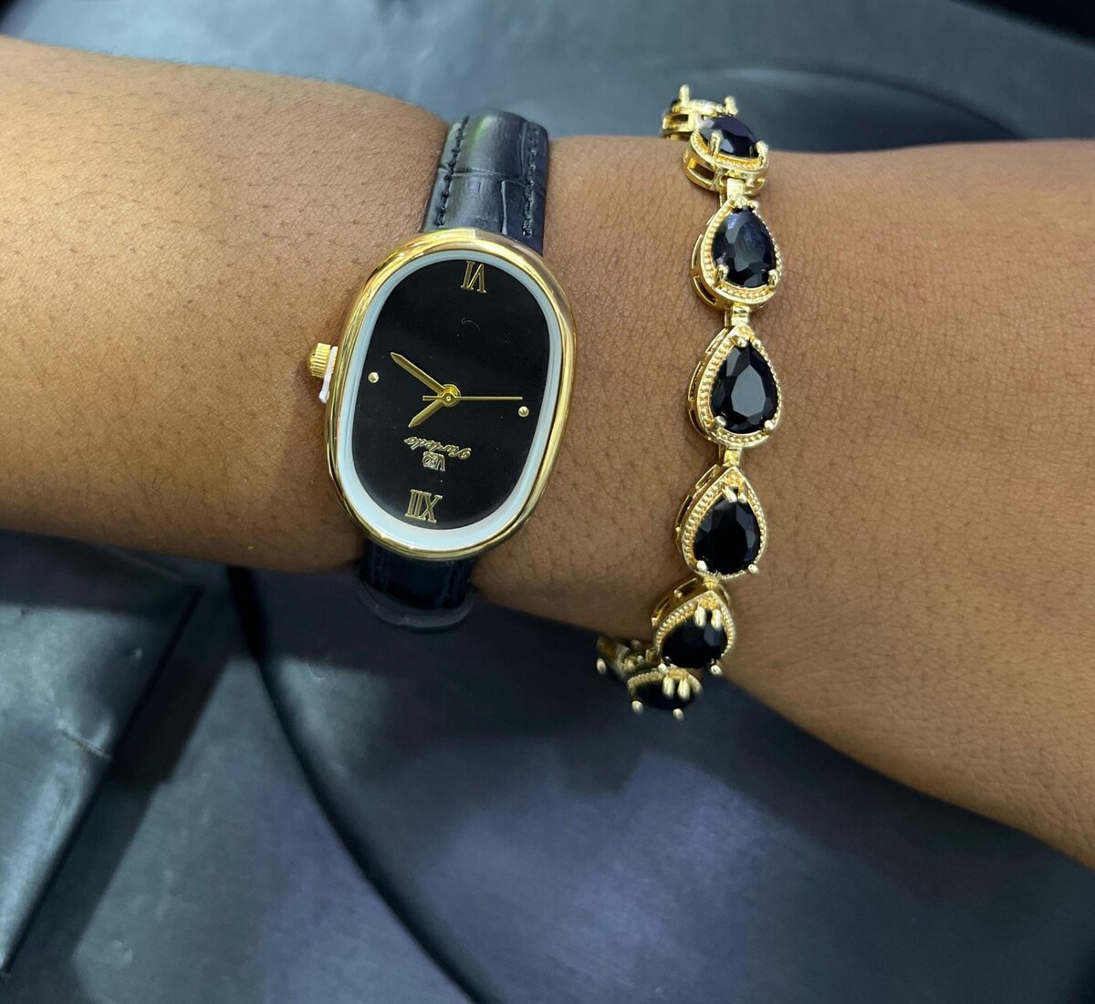 Leaver watch and zirconia bracelet