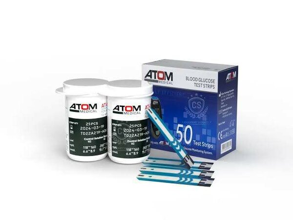 ATOM GLUCOMETER 50 SUGAR TESTING STRIPS 2 X 25