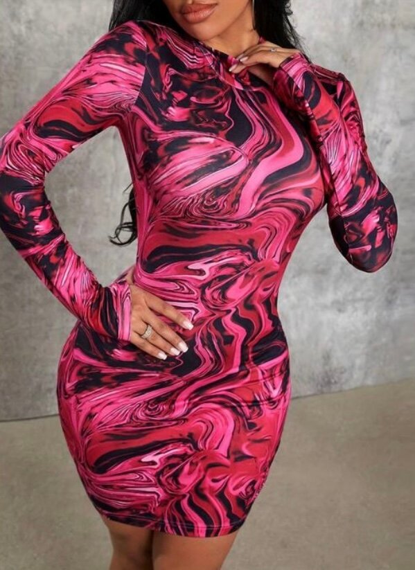 Robe moulante imprimée marbrée