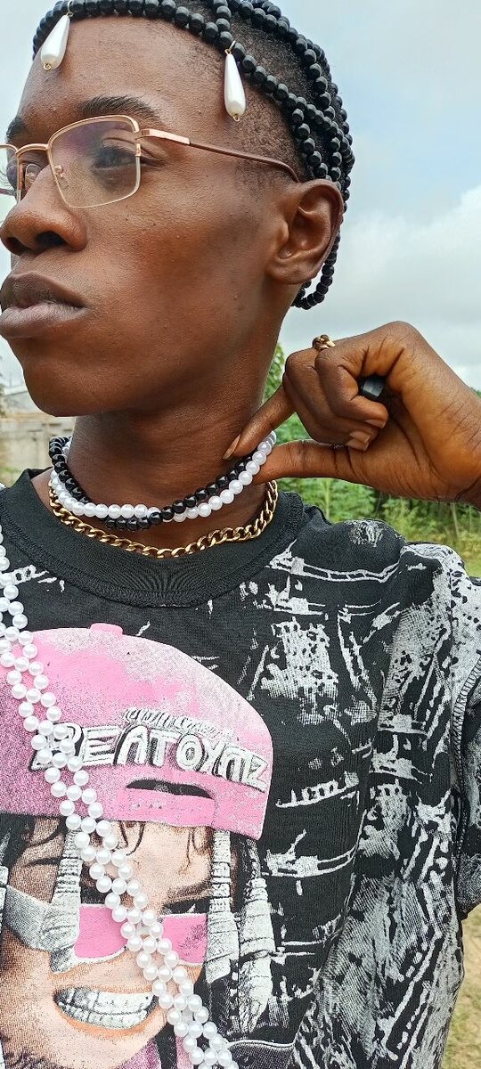 Collier perles noir et blanc