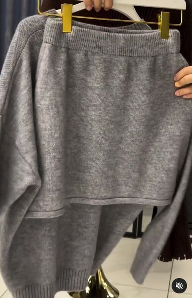 Комплект свитер+прямая, короткая юбка, серый меланж