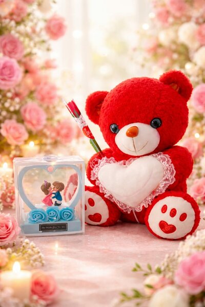 Ours en peluche rouge avec cœur et musique