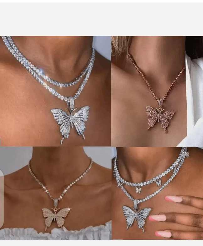 fashion butterfly pendant chain choker necklace