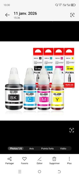 Cartouches d'encre GI-490 pour imprimante Canon