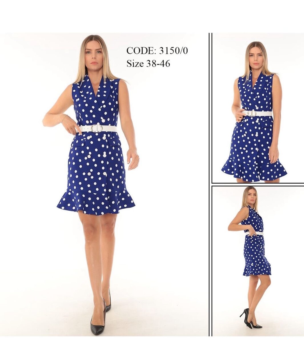 Robe évasée bleue à pois