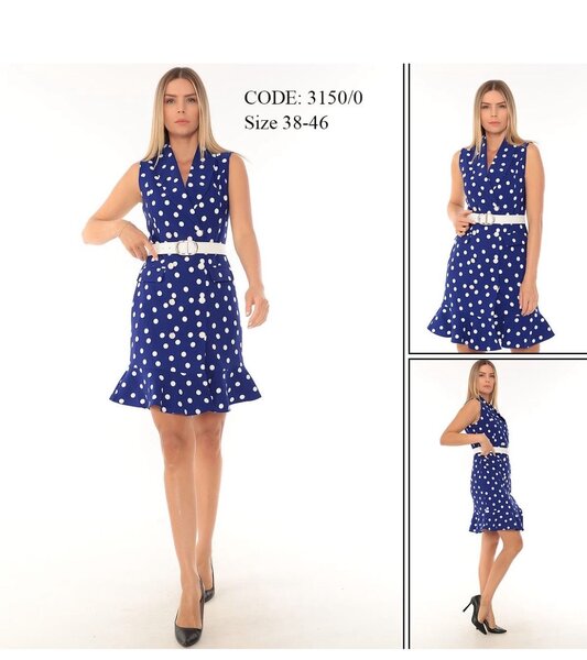 Robe évasée bleue à pois