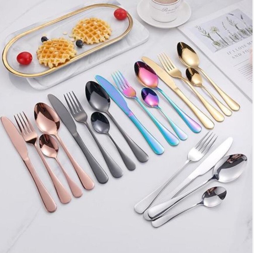 24pcs/set Boxed Stainless Steel Cutlery Black
