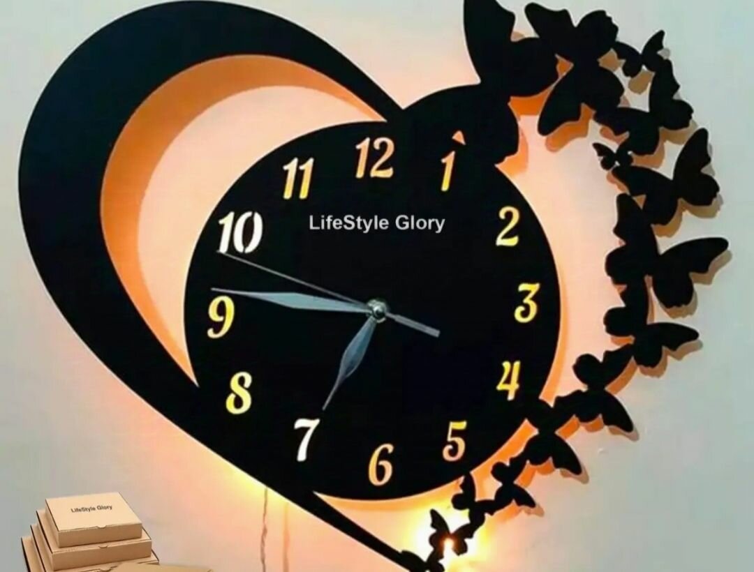 Heart Wooden Clock With Premium Light