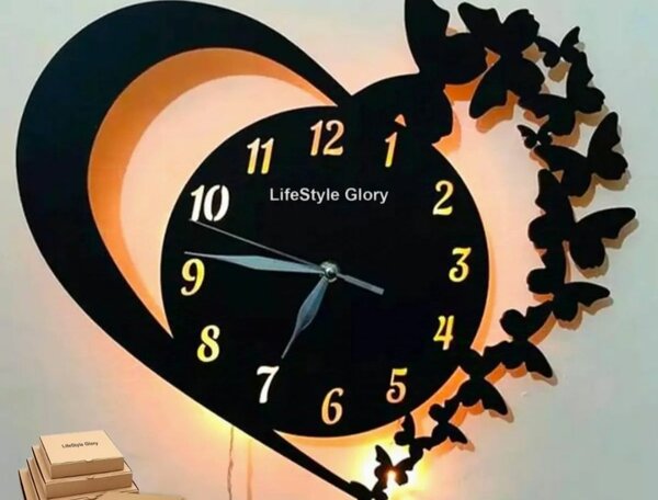 Heart Wooden Clock With Premium Light
