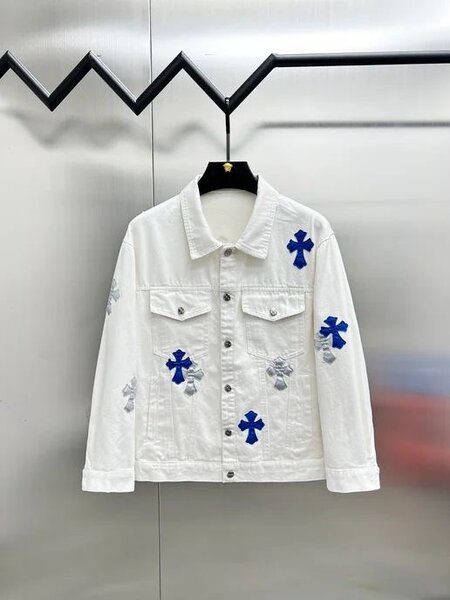 Veste en jean blanche avec motifs