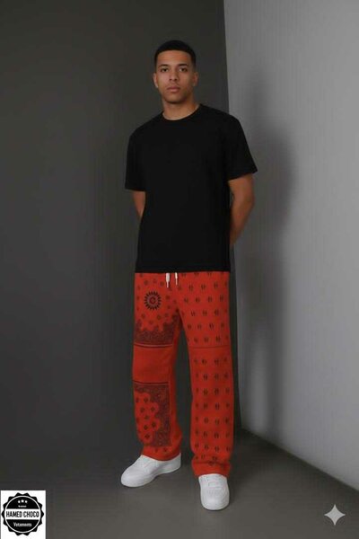 Pantalon jogger rouge motif