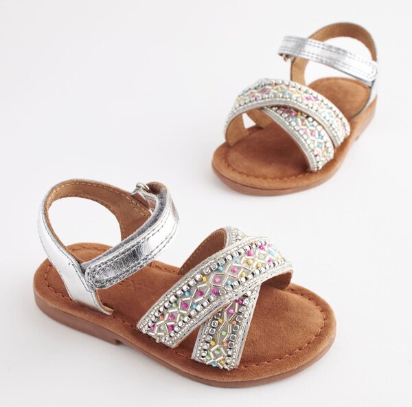 Silver Beaded Sandals