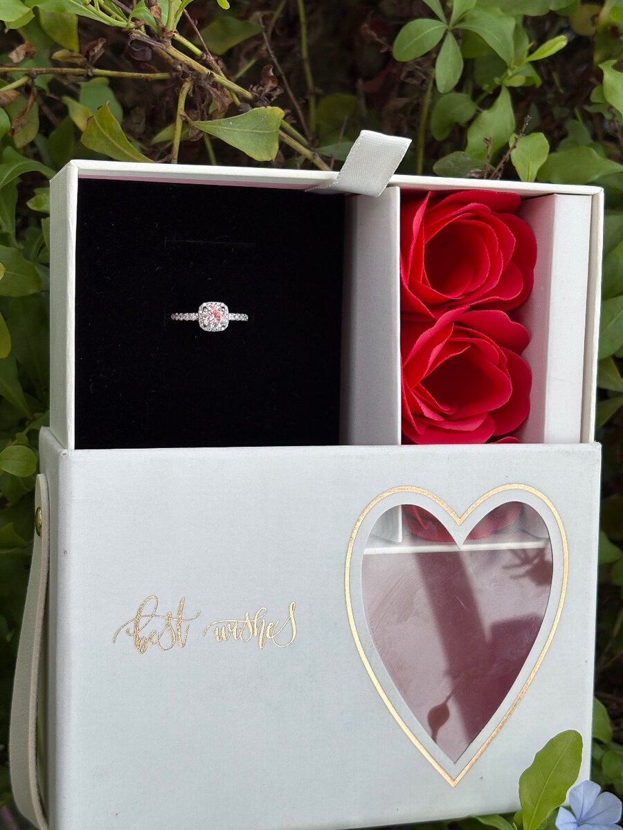 Bague + coffret rose éternel