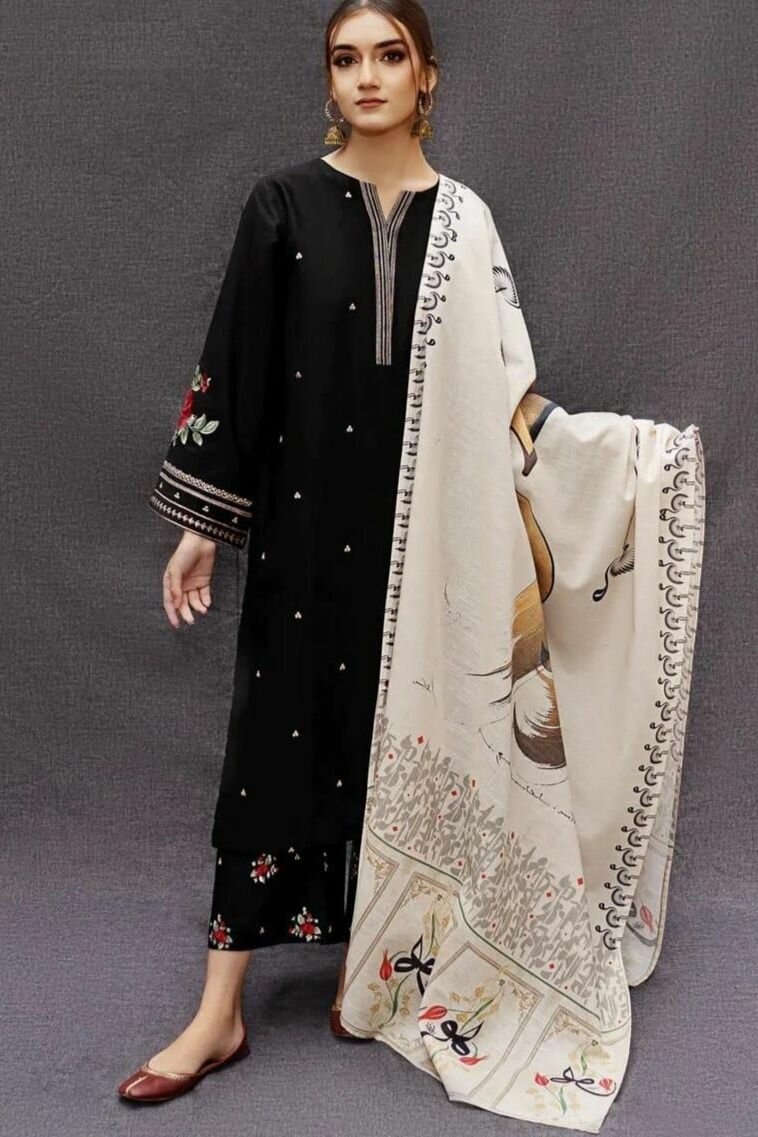 3Pcs Unstitched Dhanak Embroidered Suit