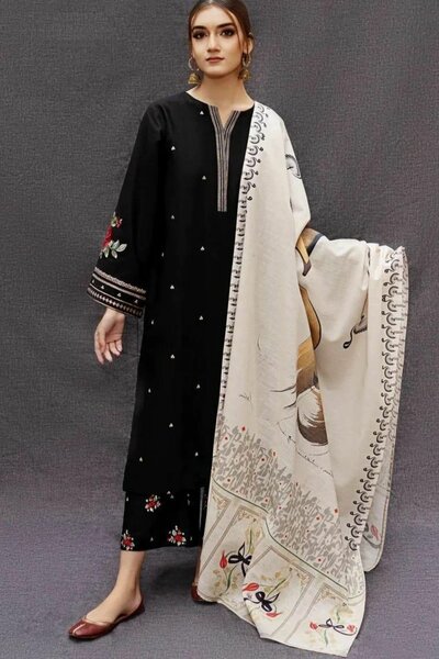 3Pcs Unstitched Dhanak Embroidered Suit