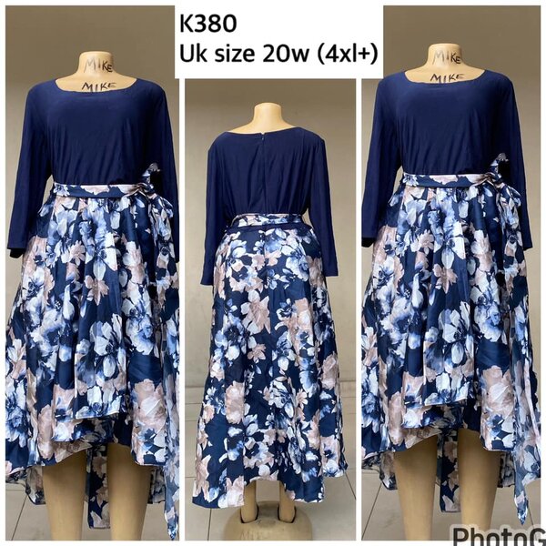 blue blouse and floral skirt