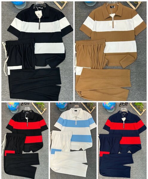 Ensemble polo et pantalon rayés pour hommes