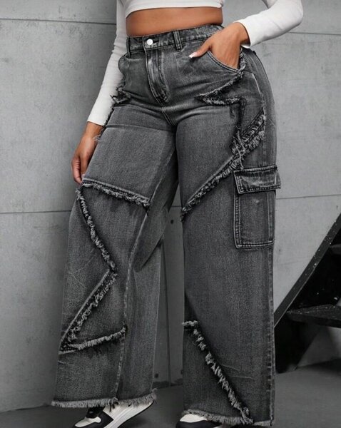 Jeans cargo larges déchirés pour femme