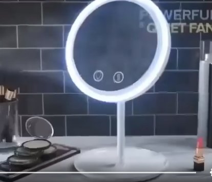 Miroir de Maquillage Tactile avec lumière LED et  pour ne pas couler le maquillage vous avez un Ventilateur Intégré.