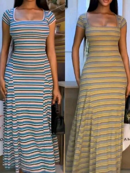 Robe longue à rayures élégante