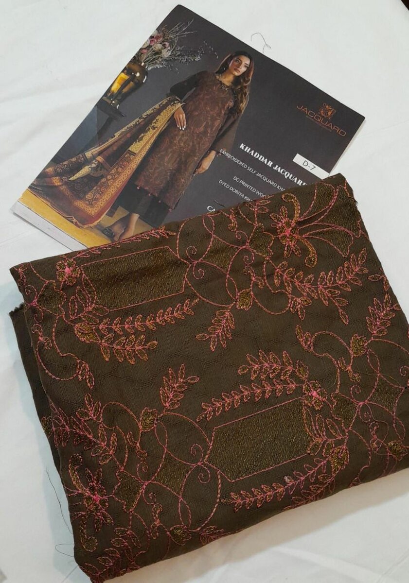 Embroidered slub 3pc dress