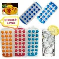 Pak of 5 Ice Cube Tray Easy POP Out Silicone Round Cubes Maker Drink Freezer Jelly Mold