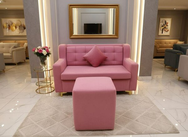 Canapé Capitonnée rose +poofs