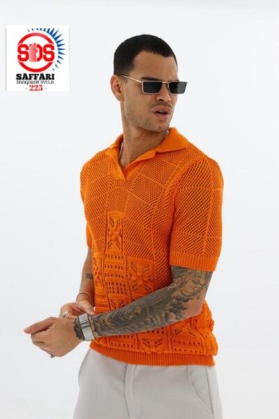 Polo en tricot orange vif