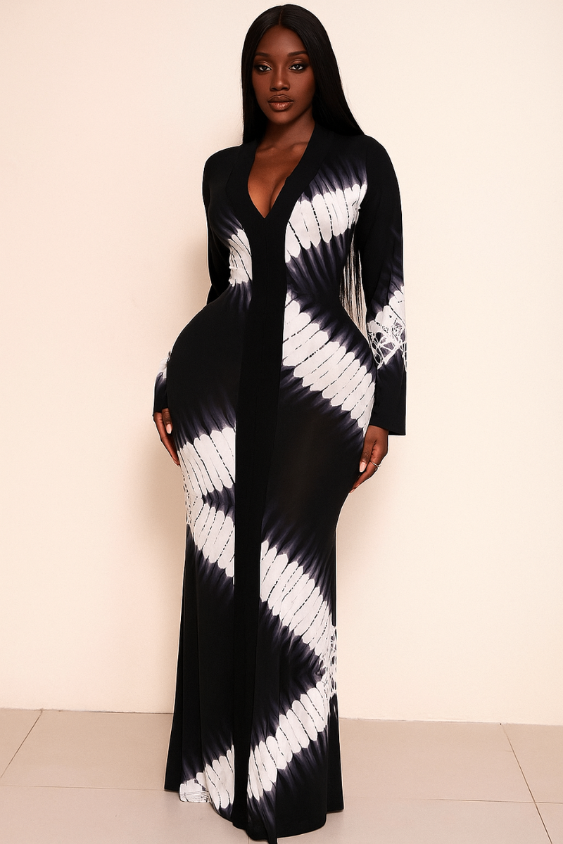 Robe Longue Noire et Blanche Élégante