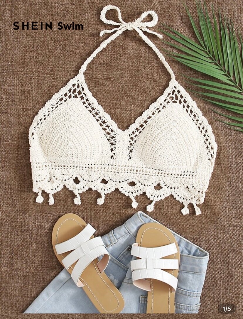 Top crochet bikini blanc