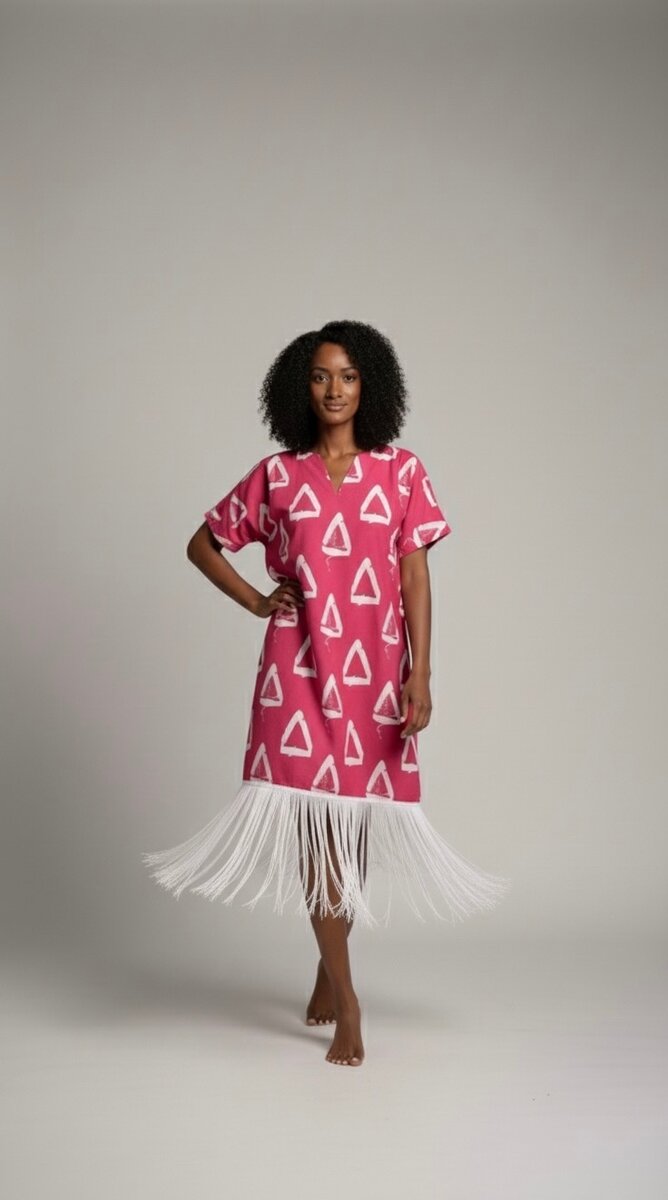 Robe rose avec motifs et franges