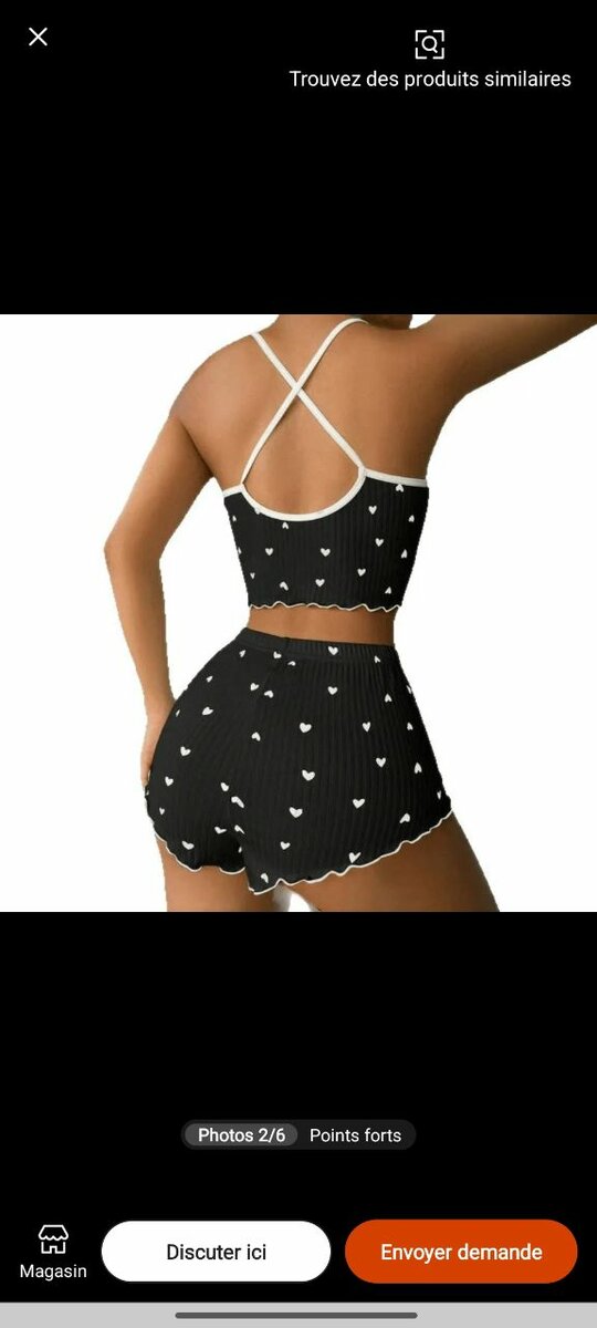 Ensemble pyjama noir cœur