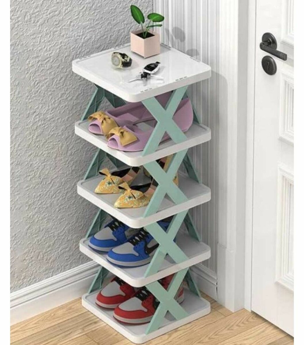 5-LAYER PLASTIC SHOE RACK SPACE WITH SAVING MULTI-LAYER DOOR