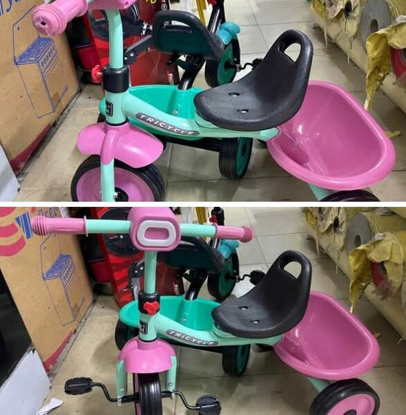 Tricycle Enfant avec Poignée - Vert et Rose