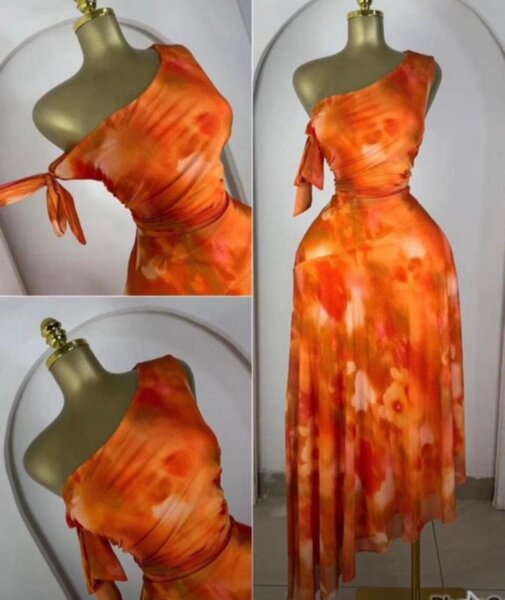 Robe longue asymétrique orange