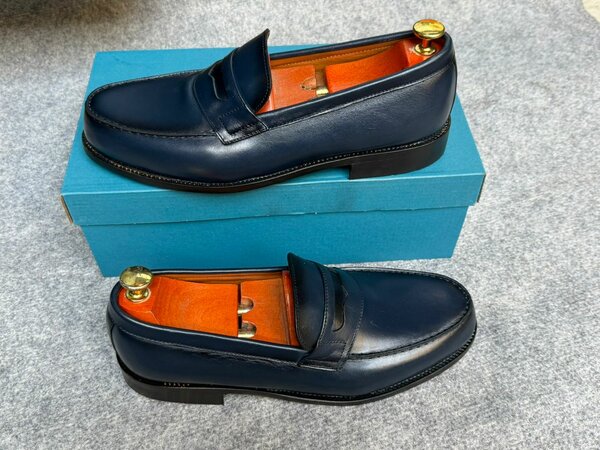 Mocassins en cuir bleu marine