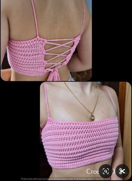 Top croisé crocheté rose