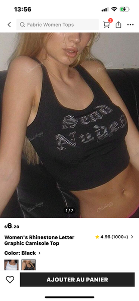 Top Camisole Femme Strass Noir