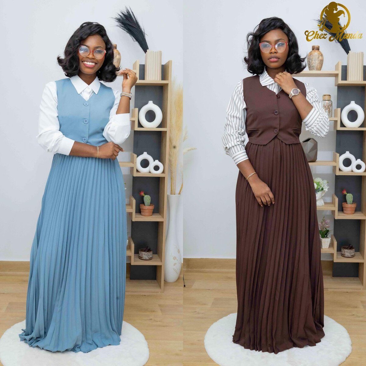 Robe longue plissée chic