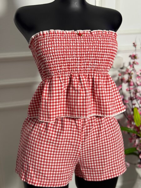 Combishort à carreaux rouge