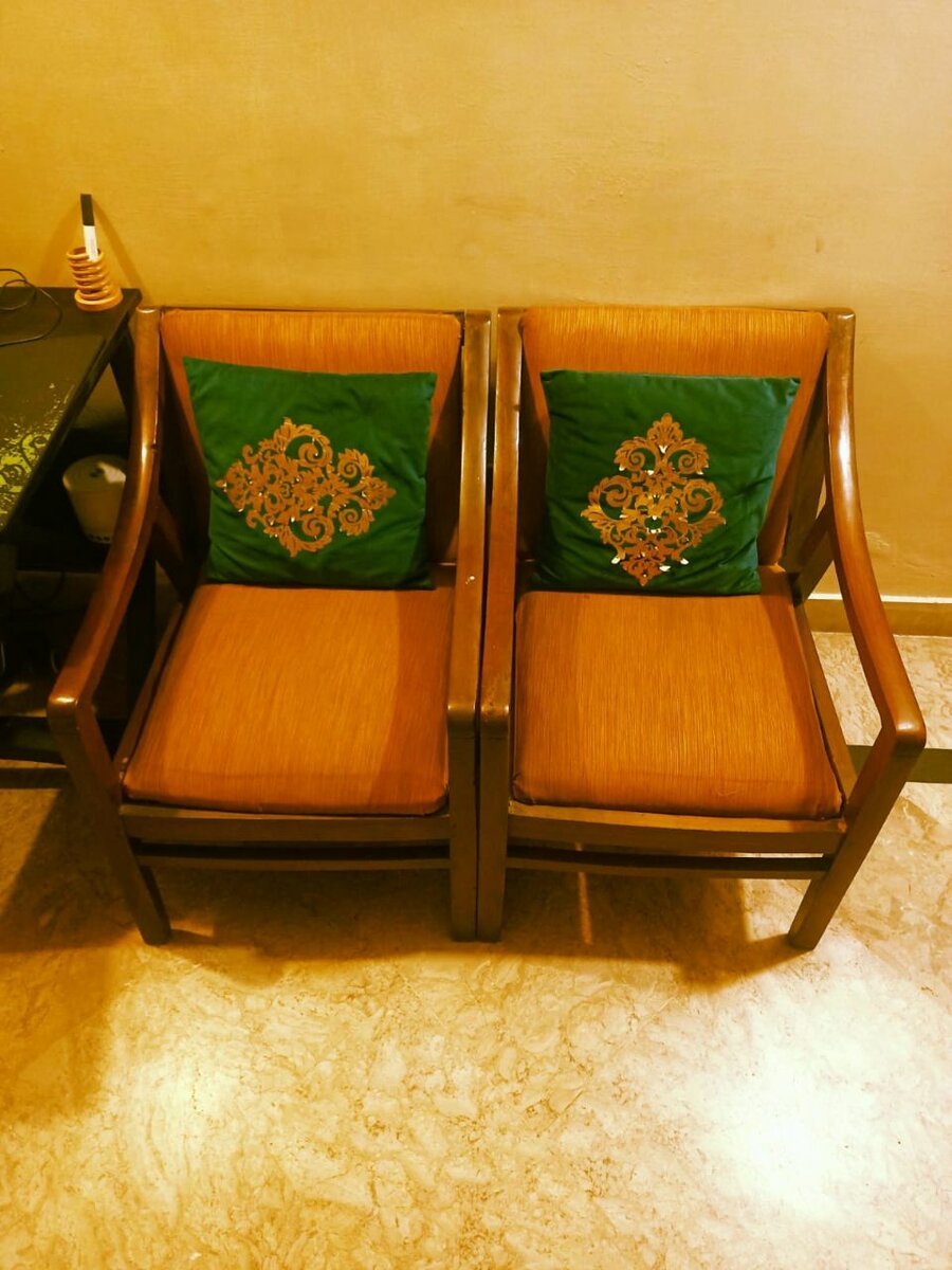 2 Chairs Pure Wood With Table