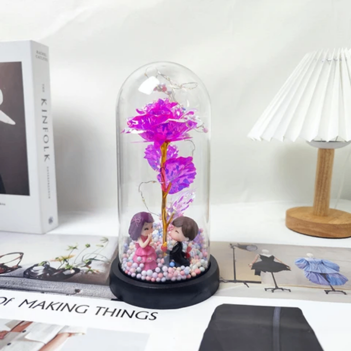 Rose éternelle LED sous verre