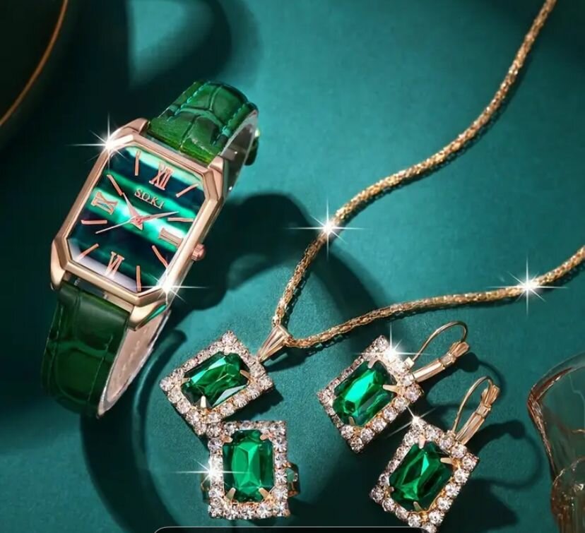 Set bijoux montre émeraude luxe
